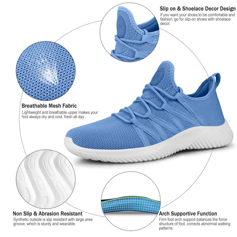 Feethit Womens Slip On Running Shoes Non Slip Walking Shoes Lightweight Gym Workout Shoes Breathable Fashion Sneakers All Sky Blue Size 10.5 - Image 3